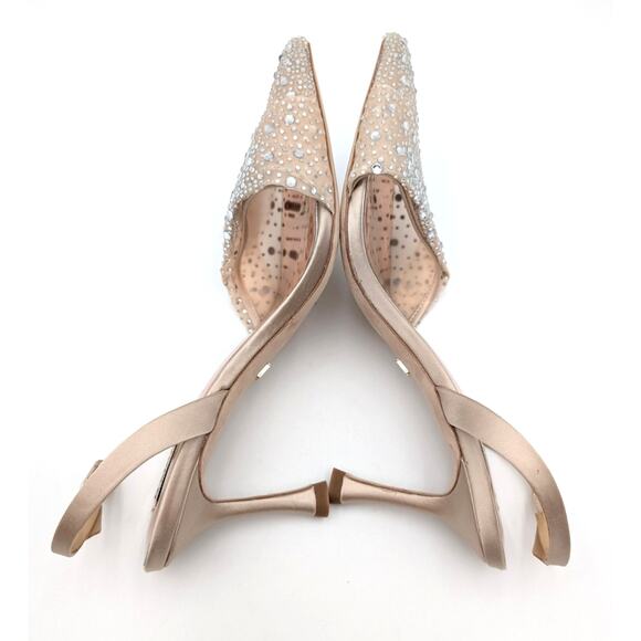 Badgley Mischka Brenna Embellished Slingback Pumps Women's Nude Size US7.5 EU38 - Picture 6 of 13